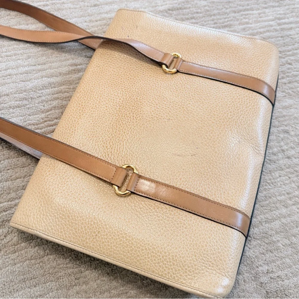 Christian Dior Vintage Tan Leather Double Handle Shoulder Bag with Gold CD Logo